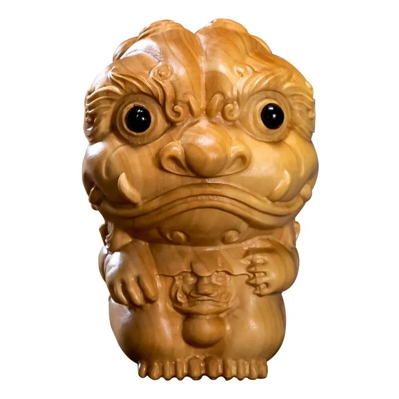3/5CM Boxwood Cartoons Lion Wood Statue Pendant Collection Feng Shui Lucky Animal Sculpture Home Decor