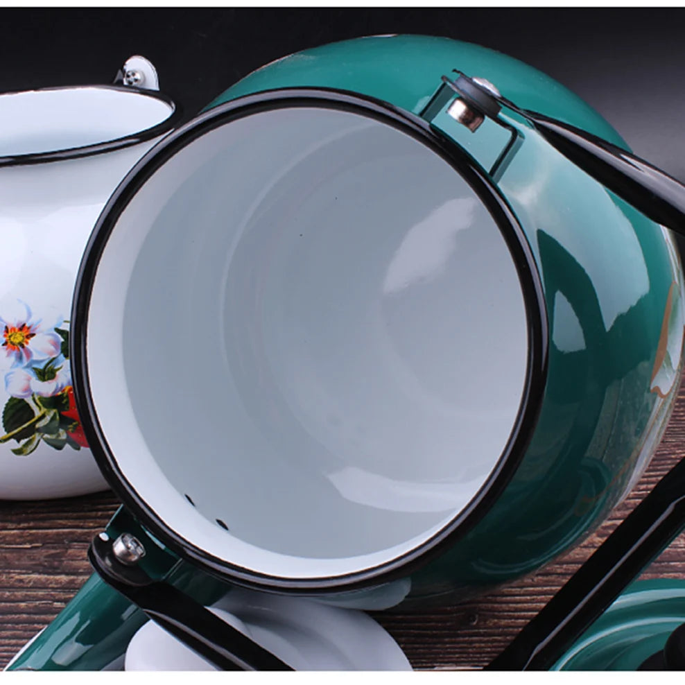 3.5L Enamel Milk Teapot Chinese National Style Boil Water Kettle Thickened Large Capacity Tea Infuser For Home Brewing Tea Pot