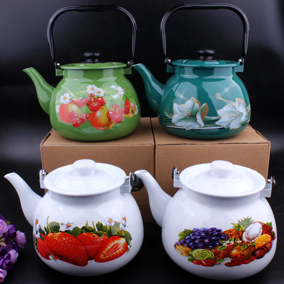 3.5L Enamel Milk Teapot Chinese National Style Boil Water Kettle Thickened Large Capacity Tea Infuser For Home Brewing Tea Pot
