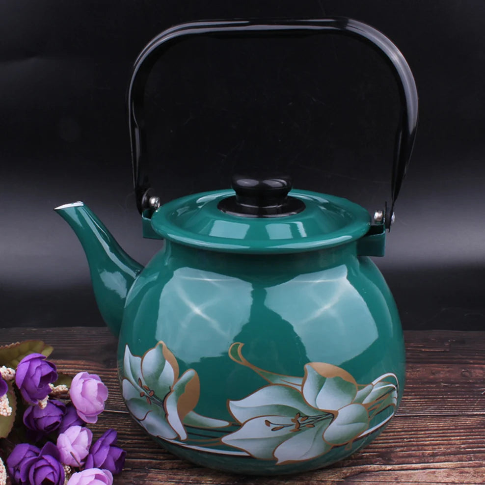 3.5L Enamel Milk Teapot Chinese National Style Boil Water Kettle Thickened Large Capacity Tea Infuser For Home Brewing Tea Pot