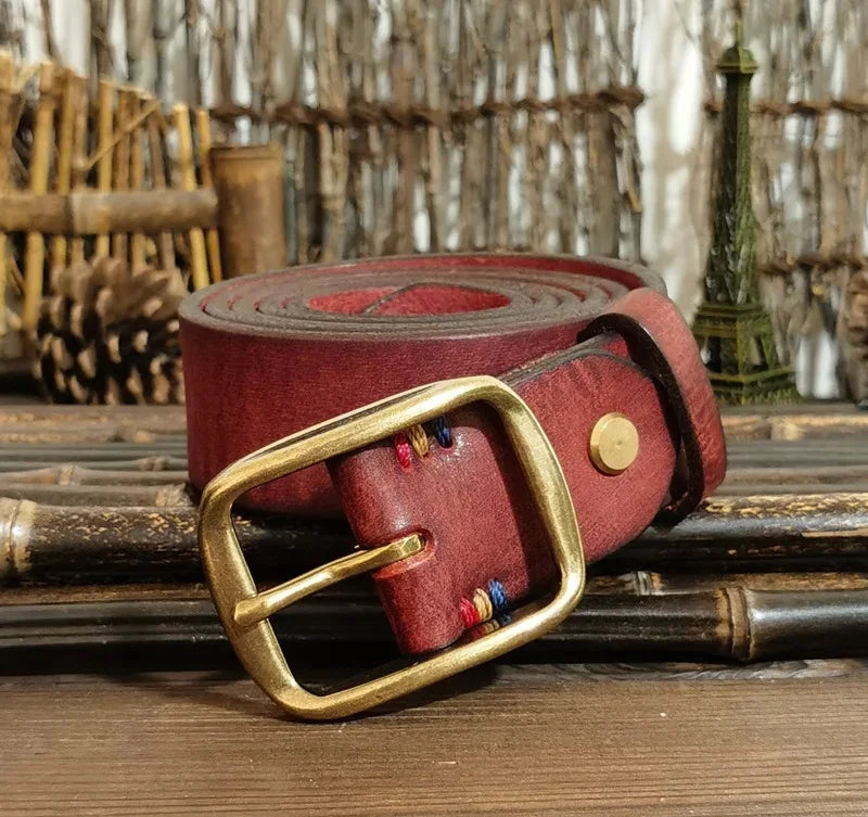 3.8CM Wide A Grade Thickened First Layer Cowhide Men's Leather Pin Buckle Wild American Retro Belt for Men