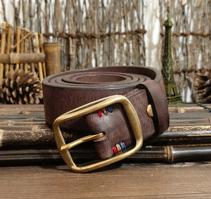 3.8CM Wide A Grade Thickened First Layer Cowhide Men's Leather Pin Buckle Wild American Retro Belt for Men