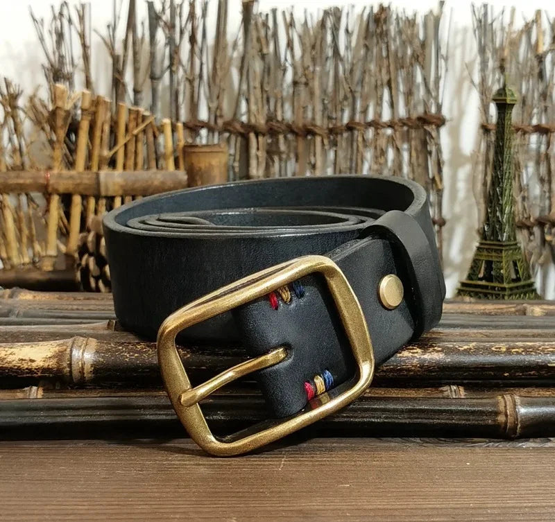 3.8CM Wide A Grade Thickened First Layer Cowhide Men's Leather Pin Buckle Wild American Retro Belt for Men
