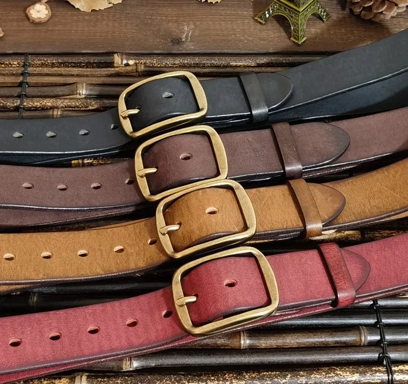 3.8CM Wide A Grade Thickened First Layer Cowhide Men's Leather Pin Buckle Wild American Retro Belt for Men