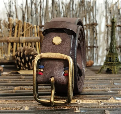 3.8CM Wide A Grade Thickened First Layer Cowhide Men's Leather Pin Buckle Wild American Retro Belt for Men