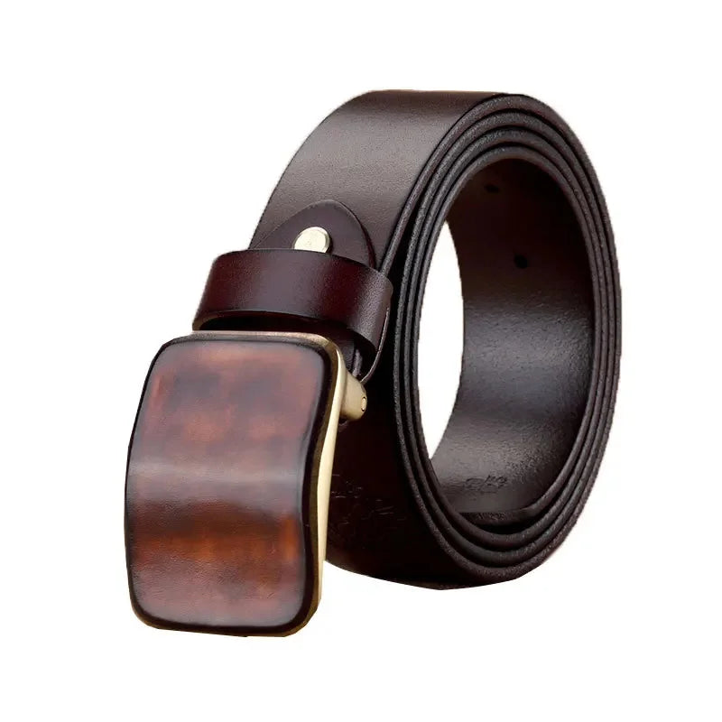 3.8CM Wide Copper Men's High-quality Casual Simple Leather Smooth Buckle Belt Men Solid