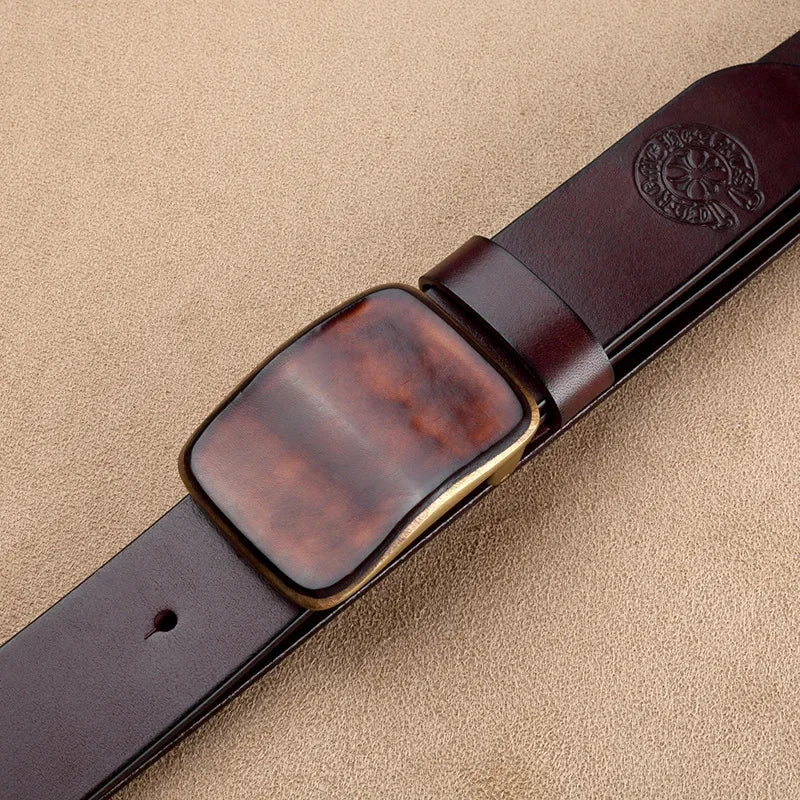 3.8CM Wide Copper Men's High-quality Casual Simple Leather Smooth Buckle Belt Men Solid