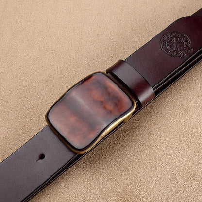 3.8CM Wide Copper Men's High-quality Casual Simple Leather Smooth Buckle Belt Men Solid