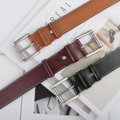 3.8cm Men's Full-grain Leather Vintage Designer Classic Needle Buckle Top Layer Cowhide Belt for Men