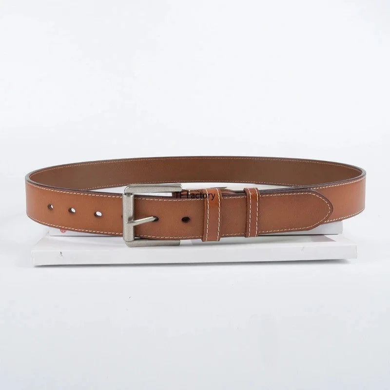 3.8cm Men's Full-grain Leather Vintage Designer Classic Needle Buckle Top Layer Cowhide Belt for Men