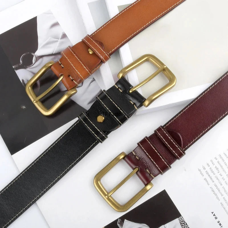 3.8cm Wide Cowhide Full-grain Leather Men's Classic Needle Buckle Designer Belt for Men Free Shipping