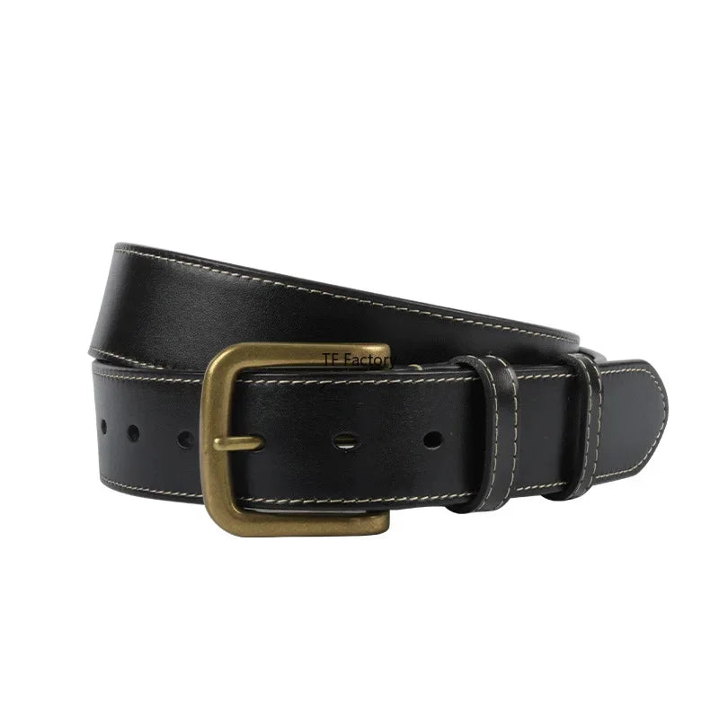 3.8cm Wide Cowhide Full-grain Leather Men's Classic Needle Buckle Designer Belt for Men Free Shipping