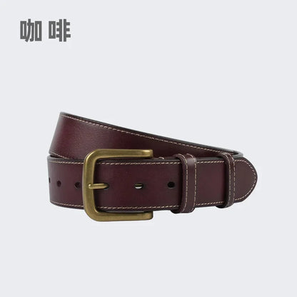 3.8cm Wide Cowhide Full-grain Leather Men's Classic Needle Buckle Designer Belt for Men Free Shipping