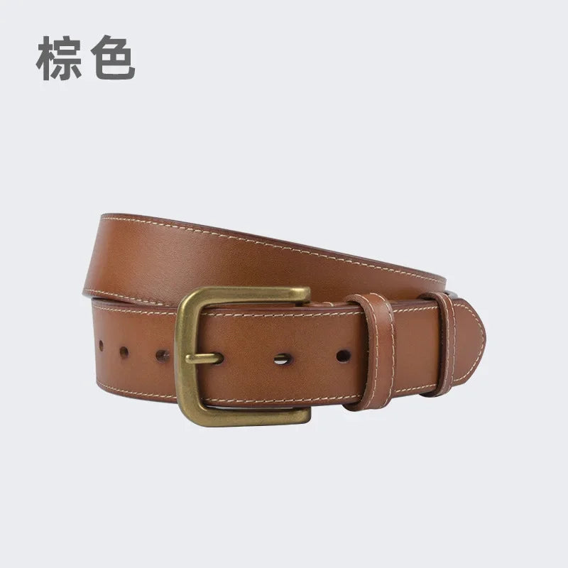 3.8cm Wide Cowhide Full-grain Leather Men's Classic Needle Buckle Designer Belt for Men Free Shipping