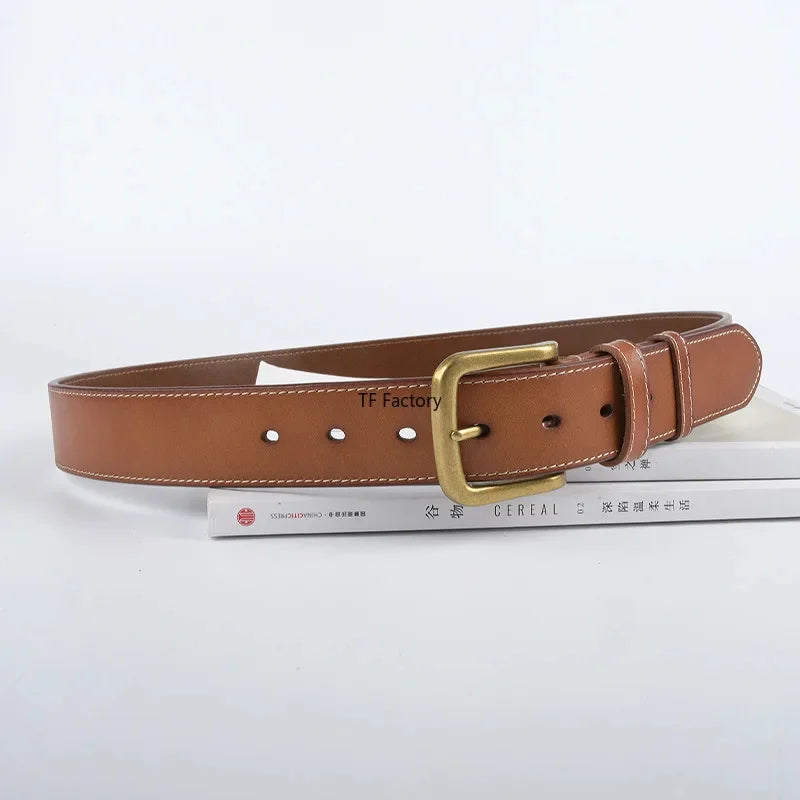 3.8cm Wide Cowhide Full-grain Leather Men's Classic Needle Buckle Designer Belt for Men Free Shipping