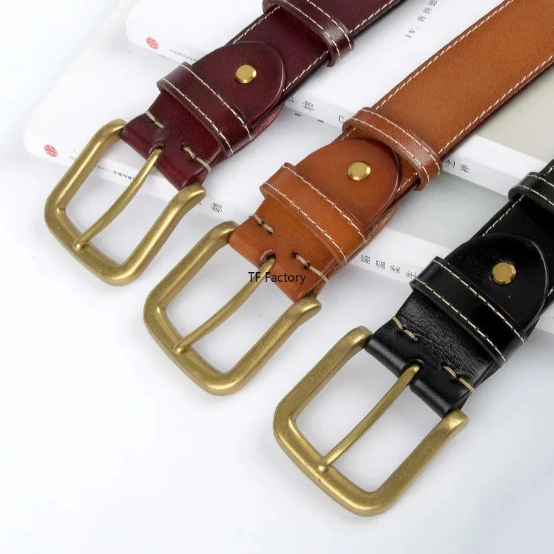 3.8cm Wide Cowhide Full-grain Leather Men's Classic Needle Buckle Designer Belt for Men Free Shipping