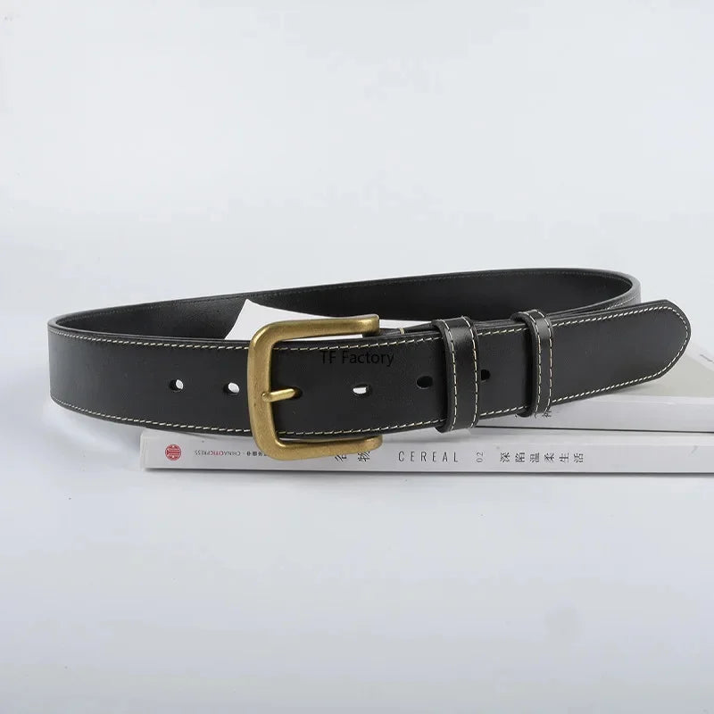 3.8cm Wide Cowhide Full-grain Leather Men's Classic Needle Buckle Designer Belt for Men Free Shipping