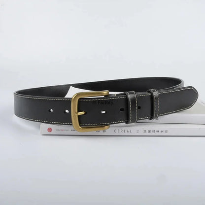 3.8cm Wide Cowhide Full-grain Leather Men's Classic Needle Buckle Designer Belt for Men Free Shipping