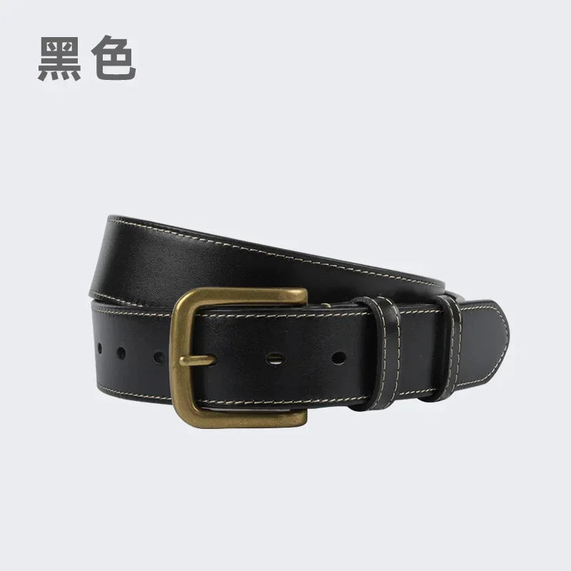 3.8cm Wide Cowhide Full-grain Leather Men's Classic Needle Buckle Designer Belt for Men Free Shipping