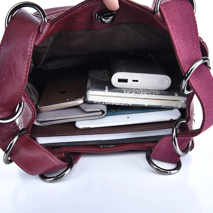 3 IN 1 Women Backpack High Quality Leather Backpacks School Bags for Teenage Girls Brand Luxury Shoulder Bag Bagpack Mochila Sac