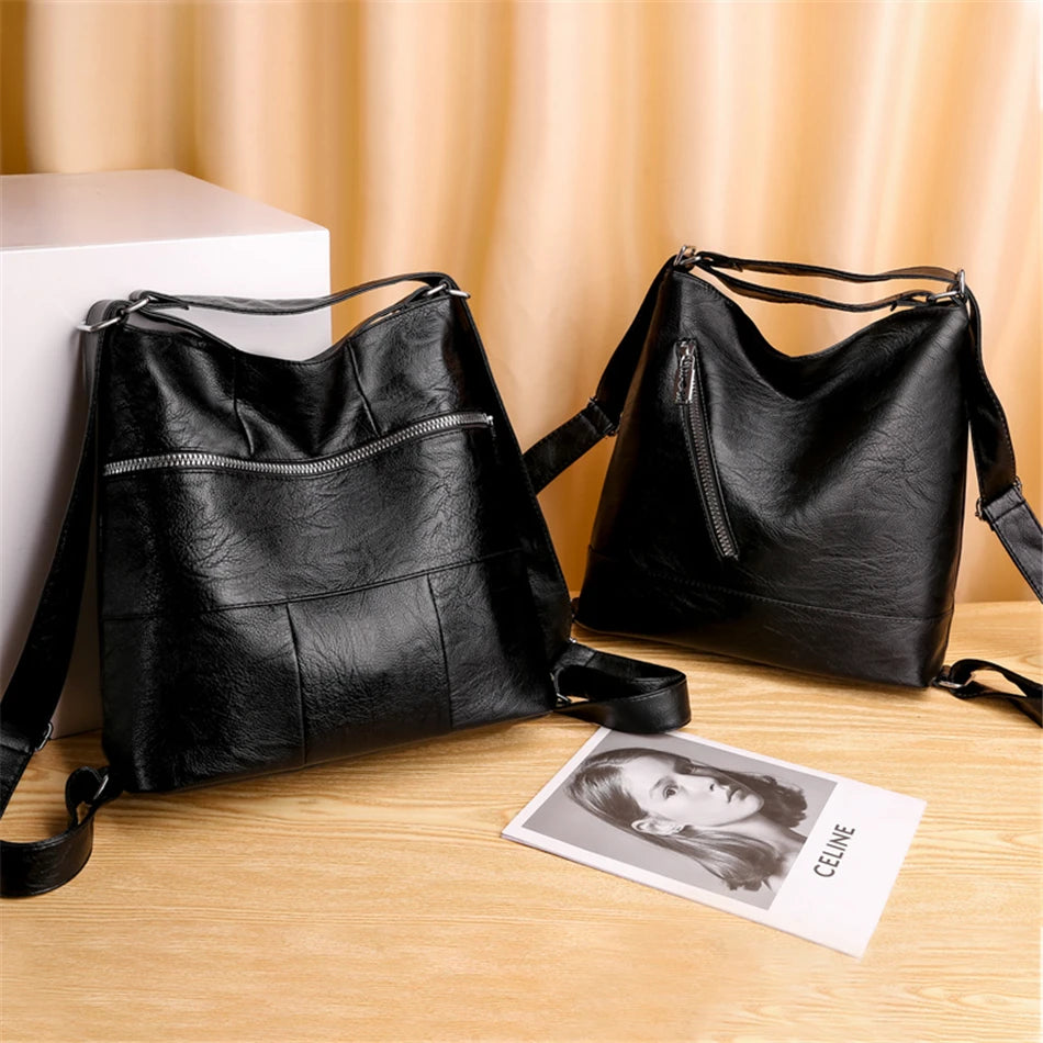 3 In 1 Large Capacity Shoulder Bag High Quality Soft Leather Backpacks for School Teenagers Girls Brand Designer Travel Backpack