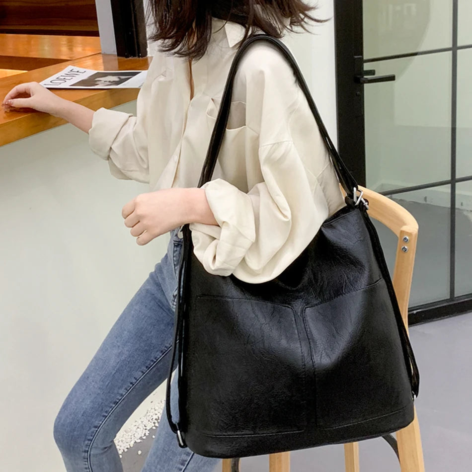 3 In 1 Large Capacity Shoulder Bag High Quality Soft Leather Backpacks for School Teenagers Girls Brand Designer Travel Backpack