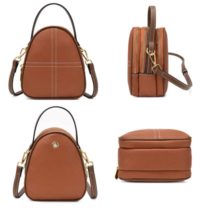 3 Layers Large Capacity Genuine Leather Handbag Mobile Phone Bag and purse Solid Color Cow Leather Women Shoulder Crossbody Bags