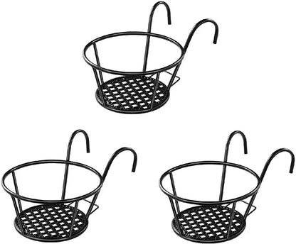 3 Pack Iron Art Hanging Baskets Flower Pot Holder Hanger Great for Patio Balcony Porch or Fence Planters Assemble Drop Shipping