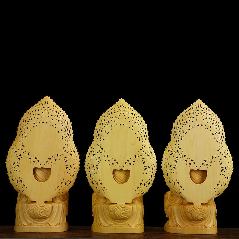 3 Pc/ Set High Quality Shakyamuni Solid Boxwood Wood Statue Handmade Carving Sculpture Home Decor