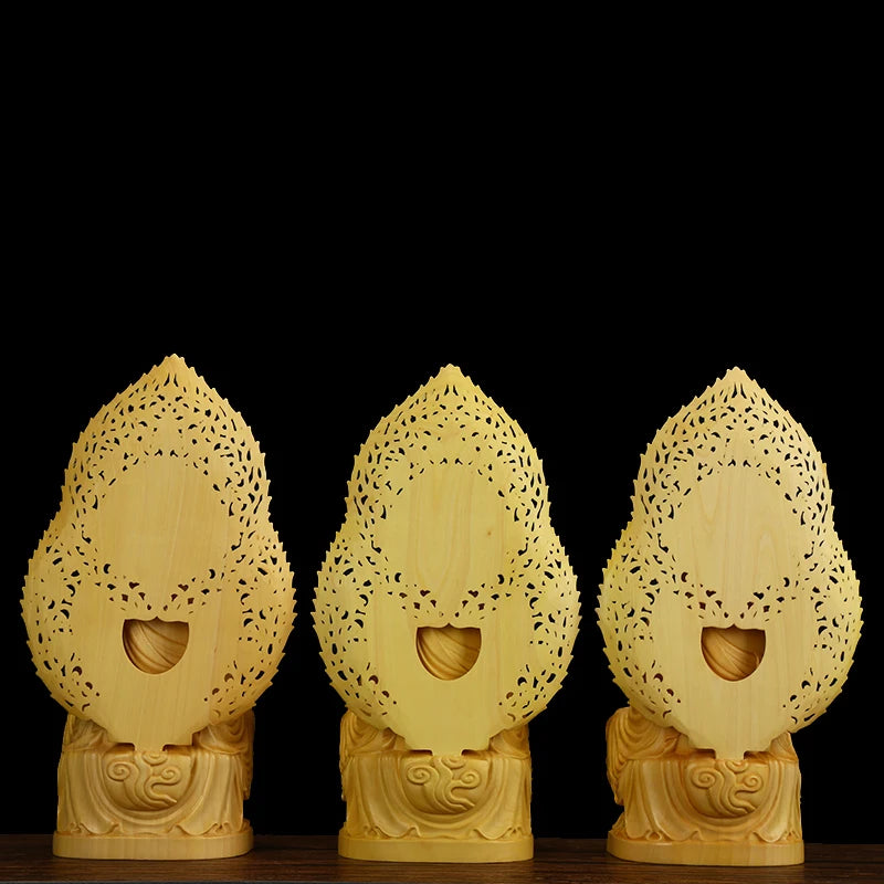 3 Pc/ Set High Quality Shakyamuni Solid Wood Statue Handmade Carving Sculpture Home Decor