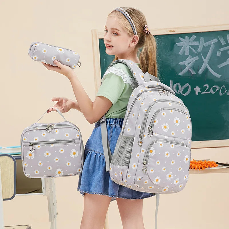 3 Pcs Set Children's Backpacks Cute Student School Bag for Girls Waterproof School bags With Lunch bag Pencil Case