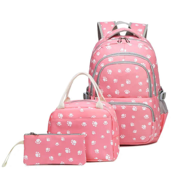 3 Pcs Set Children's Backpacks Cute Student School Bag for Girls Waterproof School bags With Lunch bag Pencil Case