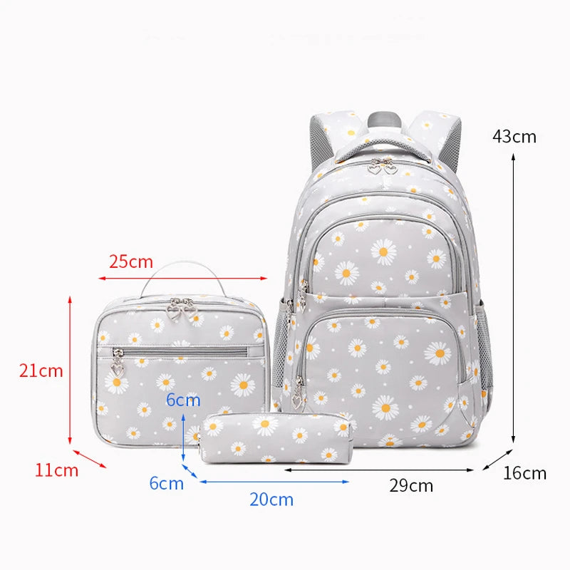 3 Pcs Set Children's Backpacks Cute Student School Bag for Girls Waterproof School bags With Lunch bag Pencil Case