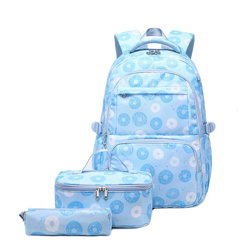 3 Pcs/Set School Bags for Teenage Girls Waterproof School Backpack Students Kids Schoolbag Child With Pencil Case Lunch box
