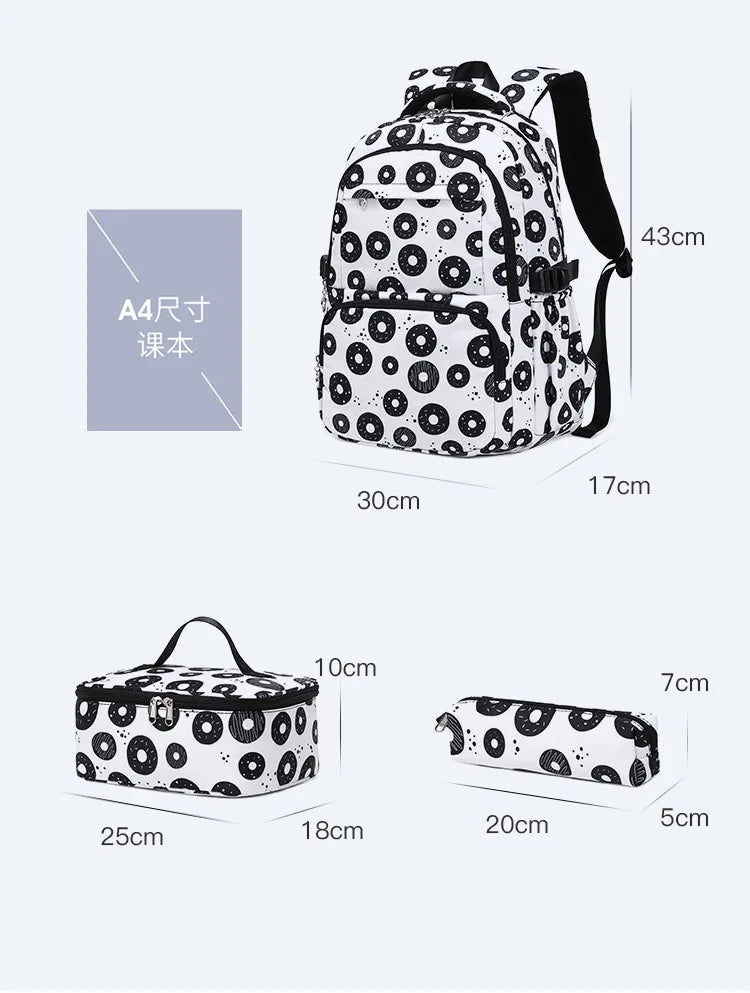 3 Pcs/Set School Bags for Teenage Girls Waterproof School Backpack Students Kids Schoolbag Child With Pencil Case Lunch box