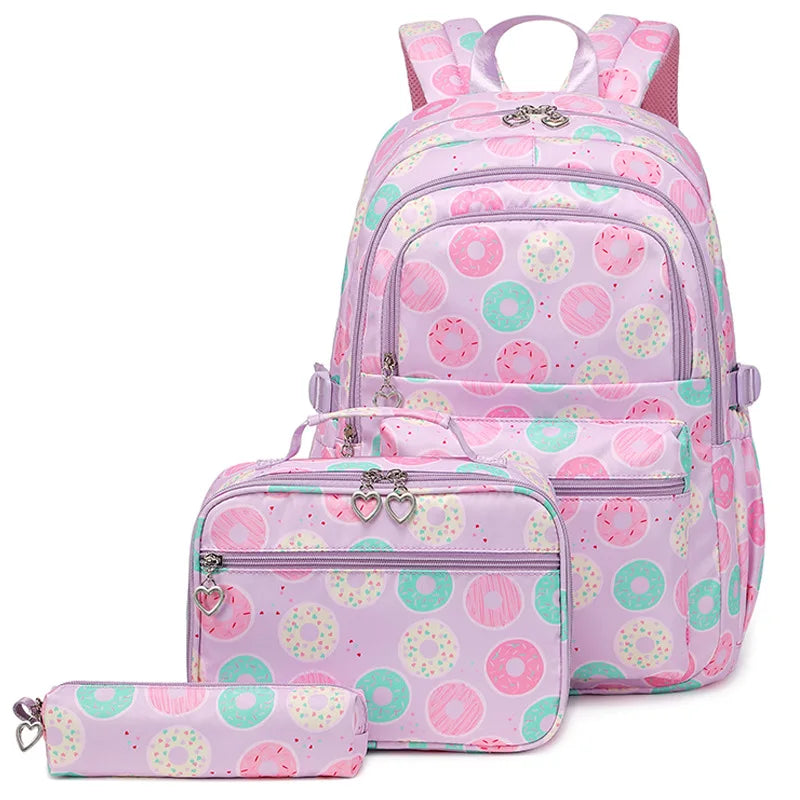 3 Pcs/Set School Bags for Teenage Girls Waterproof School Backpack Students Kids Schoolbag Child With Pencil Case Lunch box