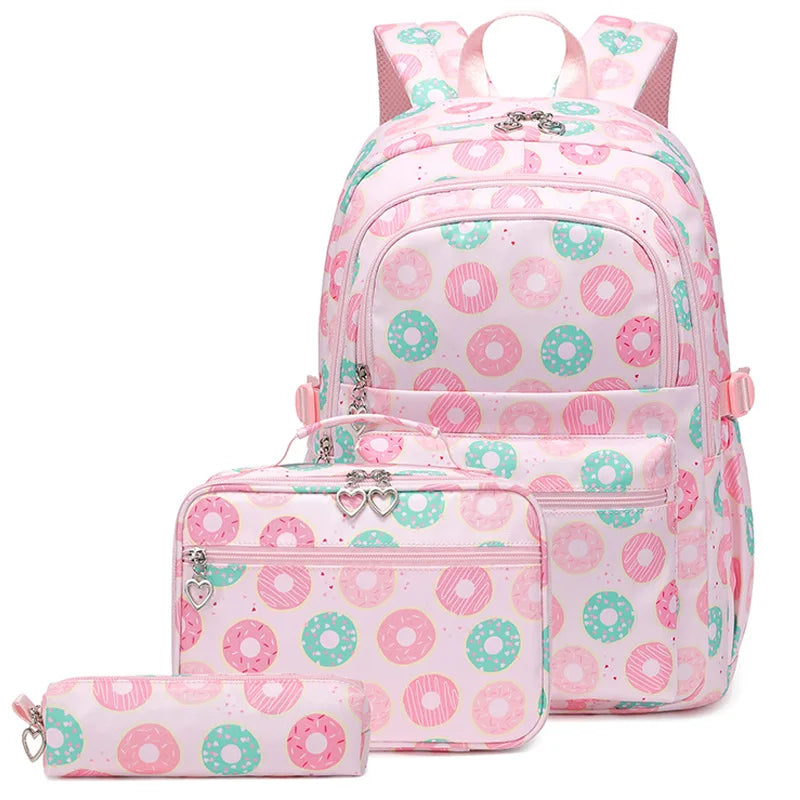 3 Pcs/Set School Bags for Teenage Girls Waterproof School Backpack Students Kids Schoolbag Child With Pencil Case Lunch box