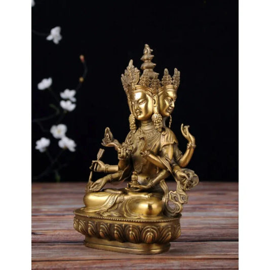 3-Sided Antique Tibetan Bronze King Kong God Ushnishavijaya Namgyalma Buddha Statue