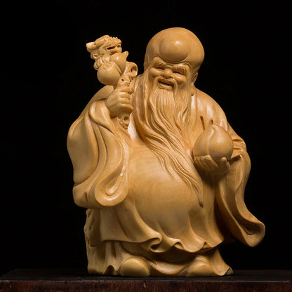 3 Stars Fu Lu Shou Lucky Buddha Statue Wood Carving 24k Home Decoration Crafts Car Decor
