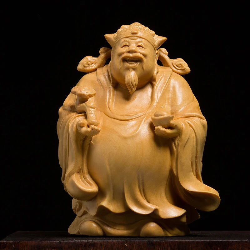 3 Stars Fu Lu Shou Lucky Buddha Statue Wood Carving 24k Home Decoration Crafts Car Decor