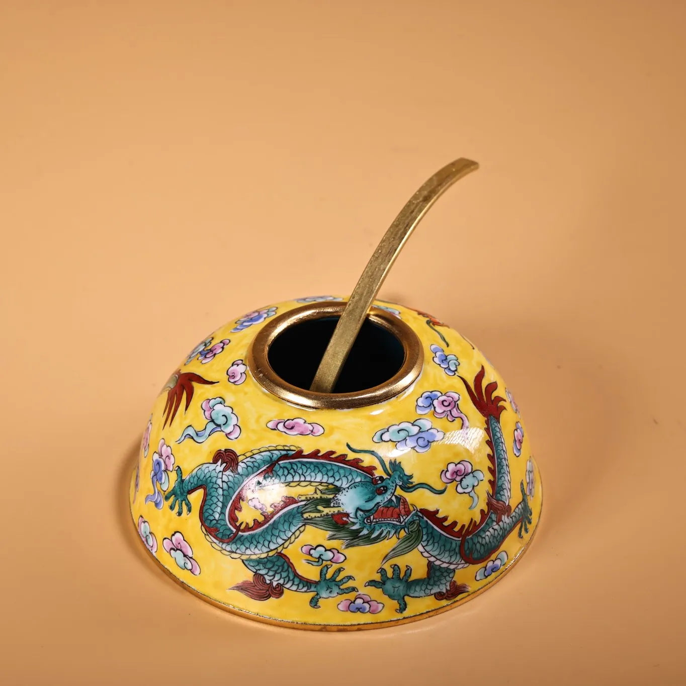 3"Tibet Temple Collection Old Bronze Cloisonne Enamel Dragon Texture calligraphy Study washing writing-brush washer Town house
