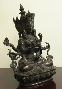 3 face antique Tibetan Bronze Vajra God Ushnishavijaya Namgyalma Buddha Statue