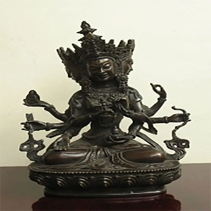 3 face antique Tibetan Bronze Vajra God Ushnishavijaya Namgyalma Buddha Statue