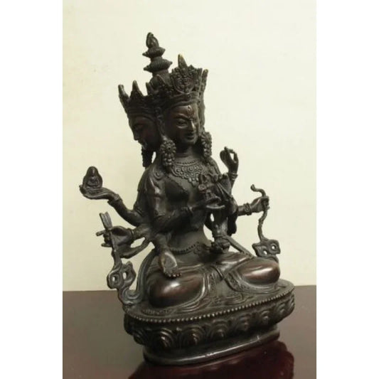 3 face antique Tibetan Bronze Vajra God Ushnishavijaya Namgyalma Buddha Statue