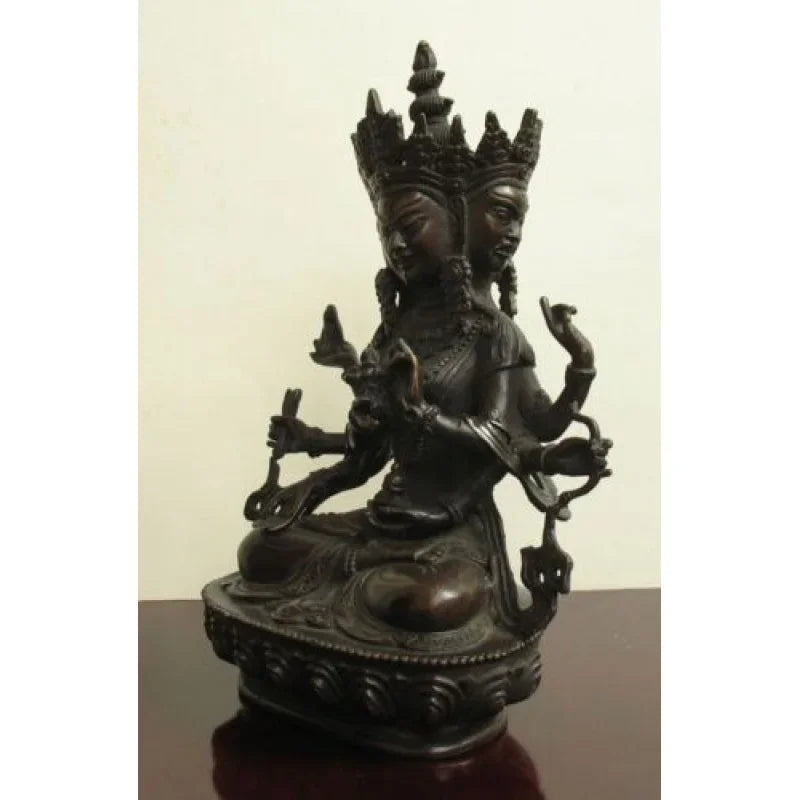 3 face antique Tibetan Bronze Vajra God Ushnishavijaya Namgyalma Buddha Statue