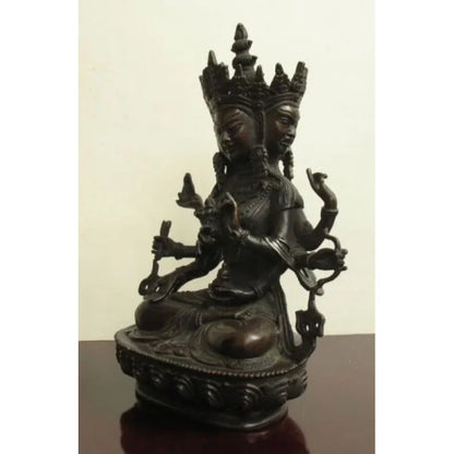 3 face antique Tibetan Bronze Vajra God Ushnishavijaya Namgyalma Buddha Statue