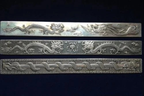 (3 pc ) Exquisite Old Chinese Tibetan Silver Dragon and Flaming Pearl Statue Plate Buy Our Tea