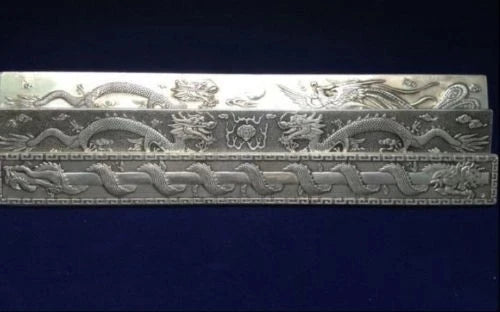 (3 pc ) Exquisite Old Chinese Tibetan Silver Dragon and Flaming Pearl Statue Plate Buy Our Tea