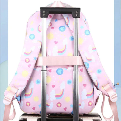3-piece Girls Backpack Kids School Bookbag Set for Teen Girls Elementary Students Casual Back Pack with Lunch Box Pencil Case