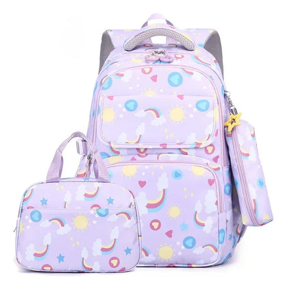 3-piece Girls Backpack Kids School Bookbag Set for Teen Girls Elementary Students Casual Back Pack with Lunch Box Pencil Case